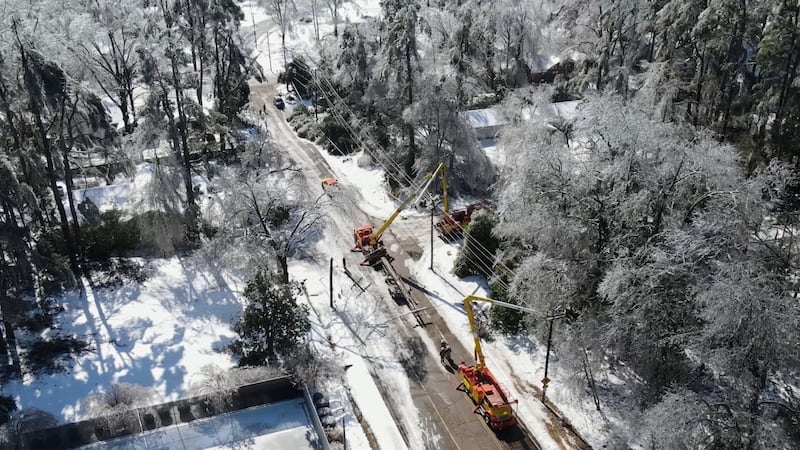 This image taken from a video released by the city of Oxford, Miss., shows crews working on...