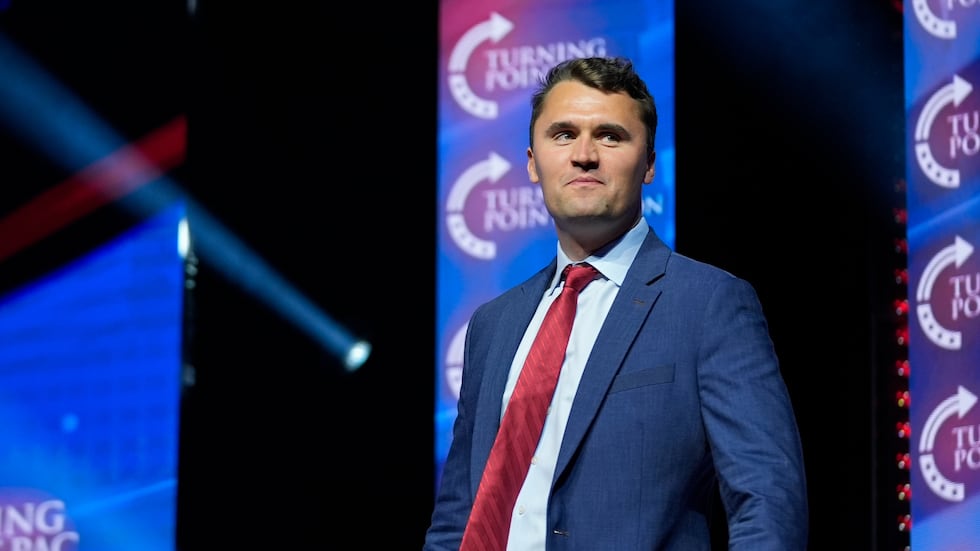 Turning Point USA Founder Charlie Kirk arrives to speak before Trump during a campaign rally...