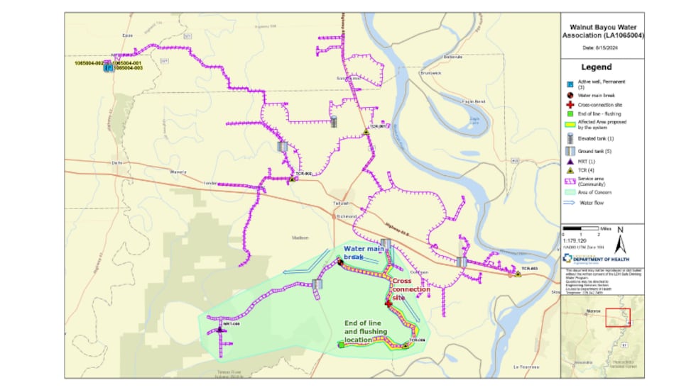 Walnut Bayou Water Association map depicting their service area.