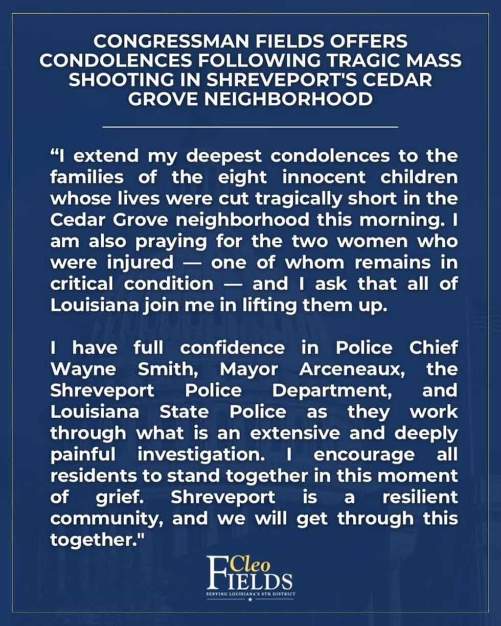 Congressman Cleo Fields reacts to mass shooting in Shreveport on April 19, 2026 that left 8...