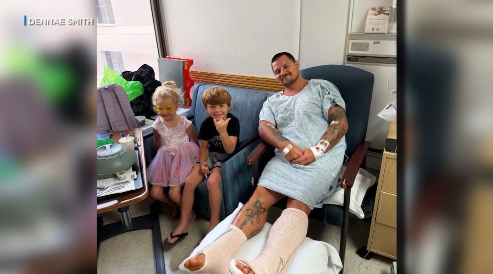 Koa Smith, a 38-year-old surfer and father of two, suffered serious injuries to both legs when...